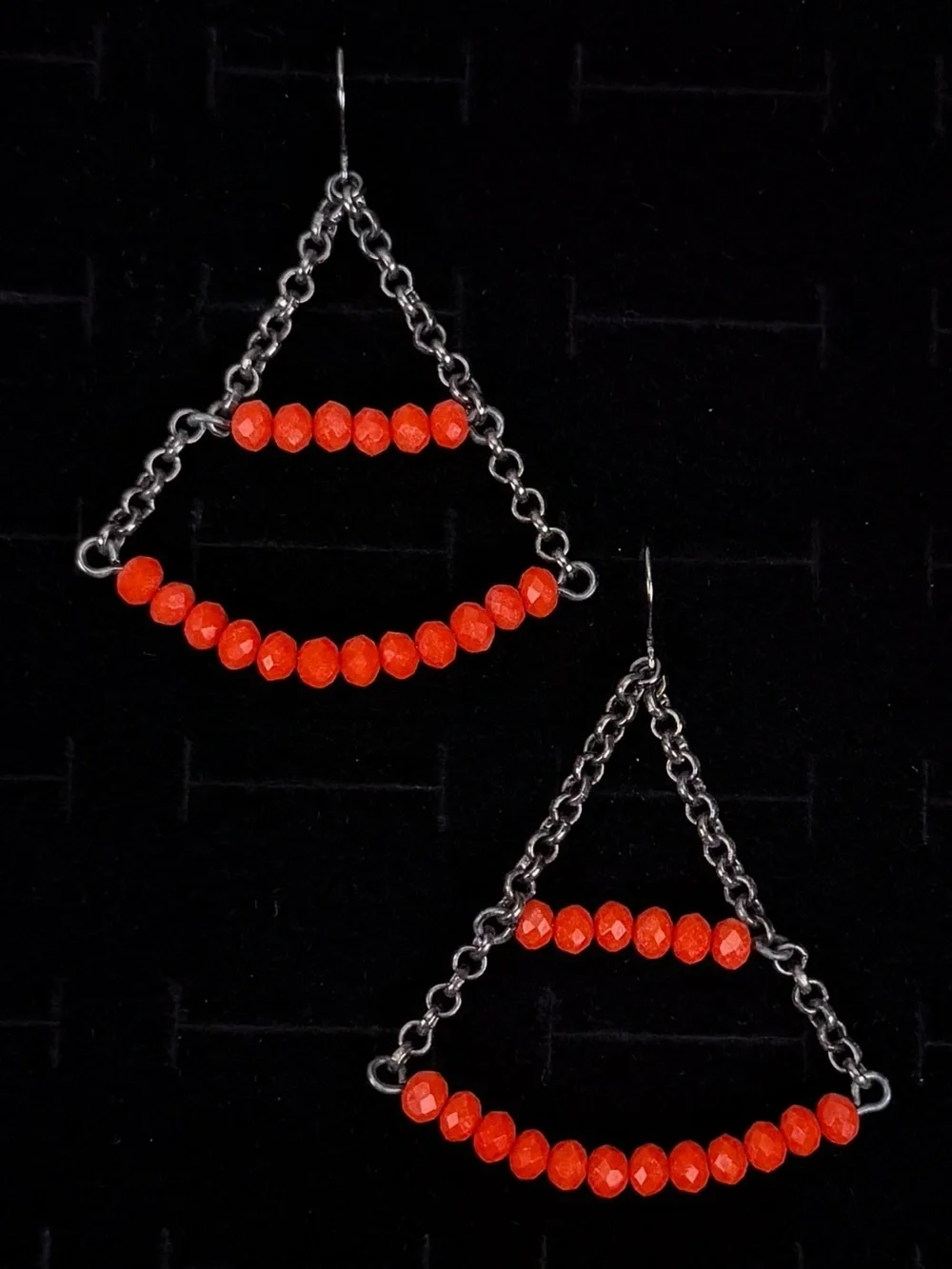 Bohemian chic, orange gunmetal necklace and pierced earring set